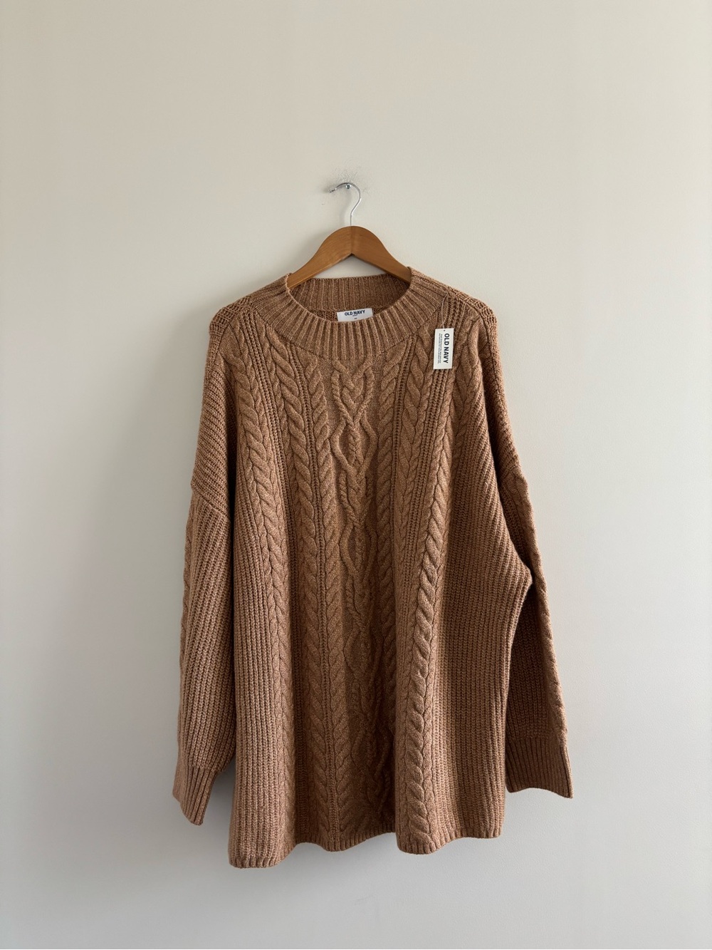 Old Navy So Soft Cable Knit Sweater Camel Tan Womens 4X NWT Preppy Fisherman